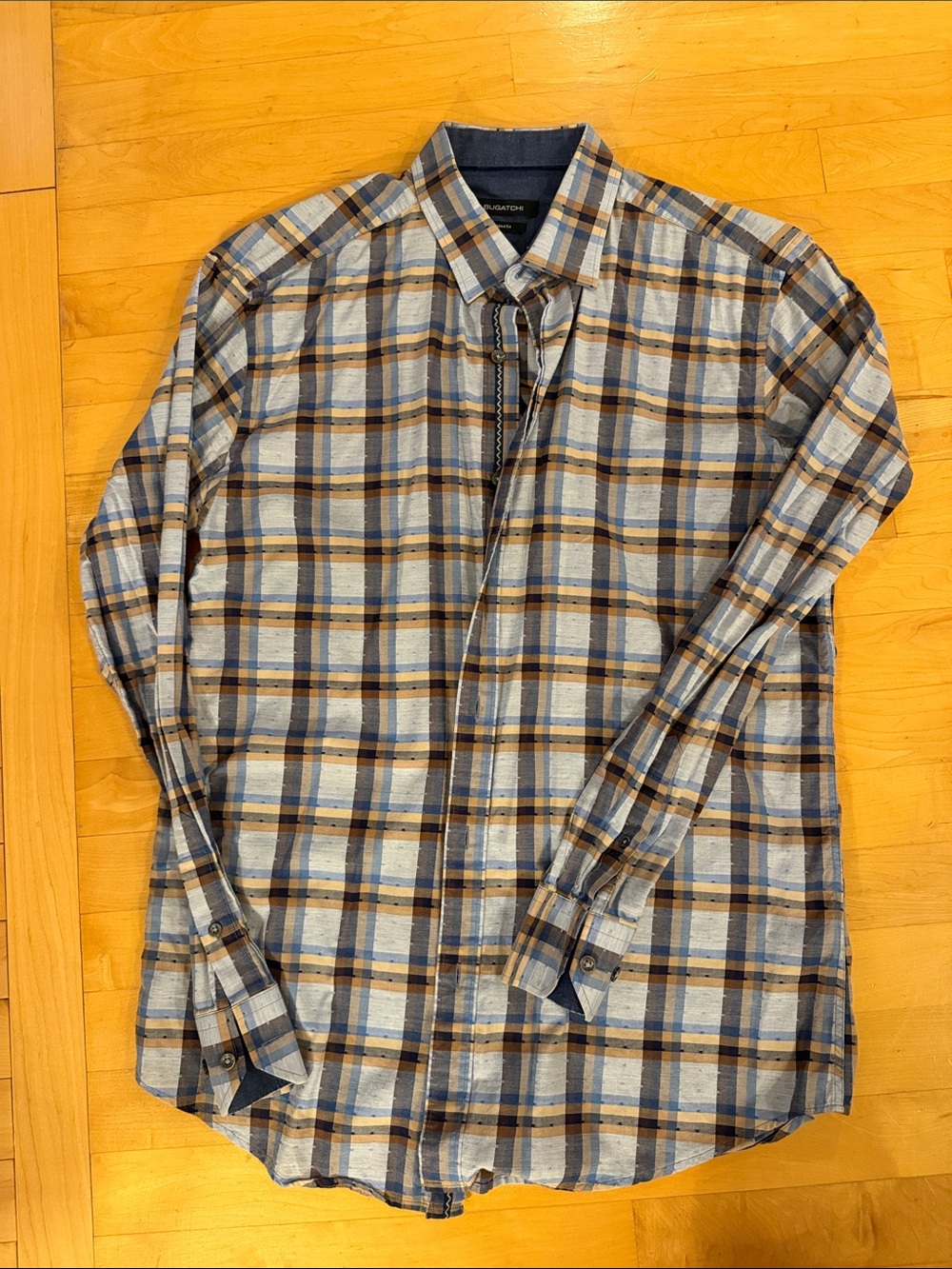 Bugatchi Plaid Button-Down Shirt in Blue and Brown